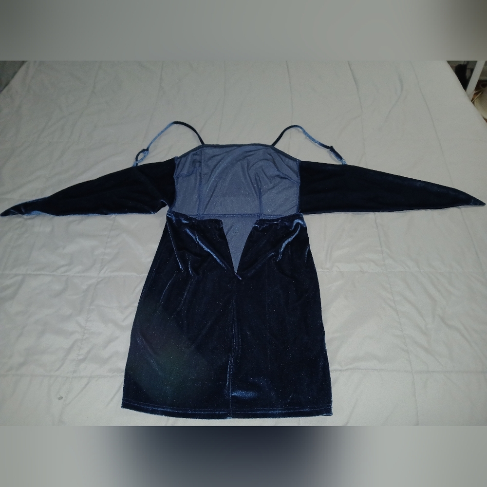 Blue Spaghetti Strap Mini Dress Size Small Velour - Picture 7 of 8
